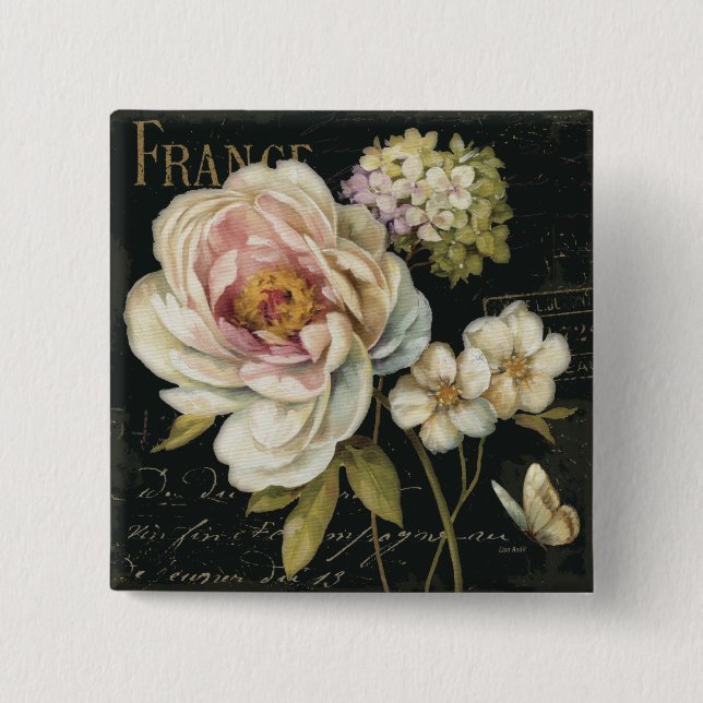 Flowers on Black 15 Cm Square Badge (Front)