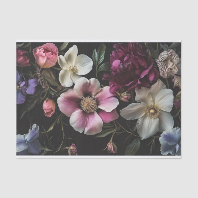 Flowers on Black Background Furnitiure Decoupage Tissue Paper (Front)