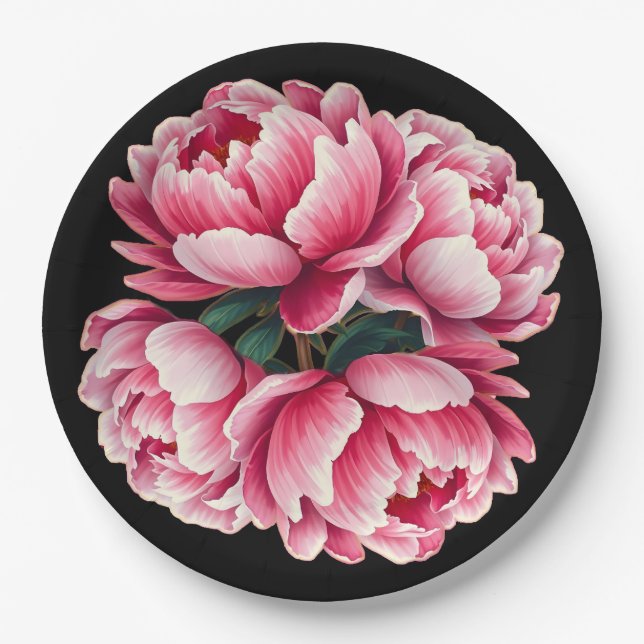 Flowers on black background Paper Plate (Front)