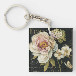Flowers on Black Key Ring