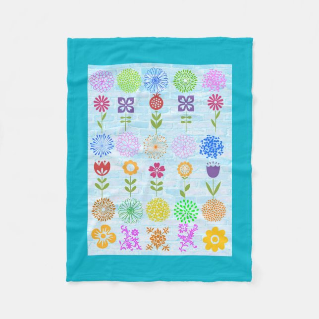 Flowers on blue fleece blanket (Front)
