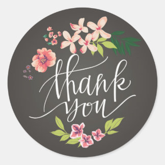 Flowers on Chalkboard Thank You Sticker