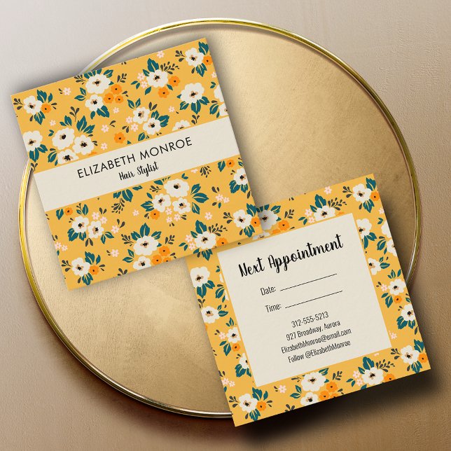 Flowers on Gold Salon Hair Stylist Makeup Appointment Card (Creator Uploaded)