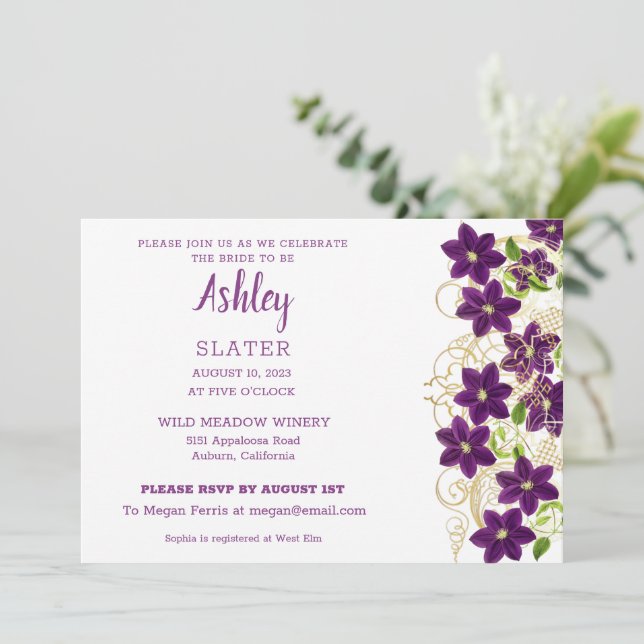 Flowers on Gold Trellis  Bridal Shower Invitation (Standing Front)