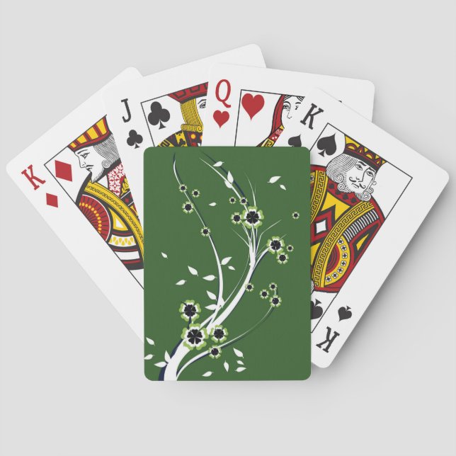 Flowers on Green Playing Cards (Back)