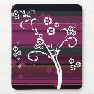 Flowers on Magenta Stripes Mouse Mat