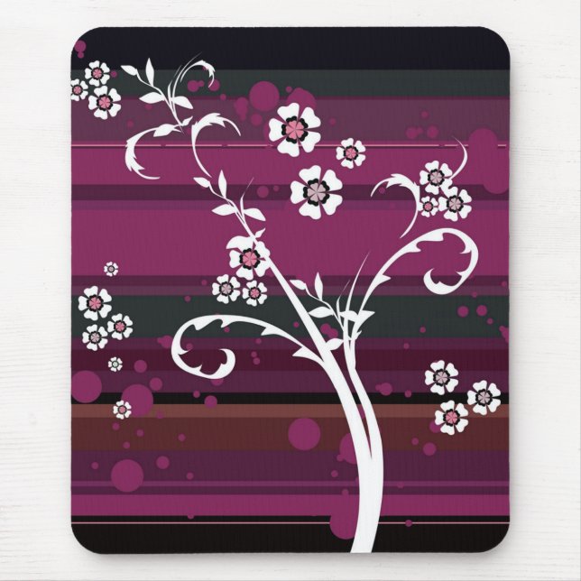 Flowers on Magenta Stripes Mouse Mat (Front)