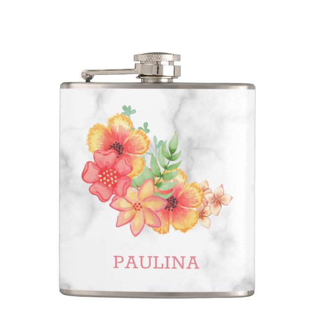 Flowers on Marble Hip Flask (Front)