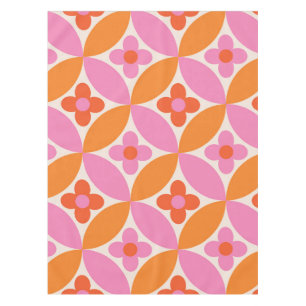  Flowers on Mid Century Pink Orange  Circles  Tablecloth