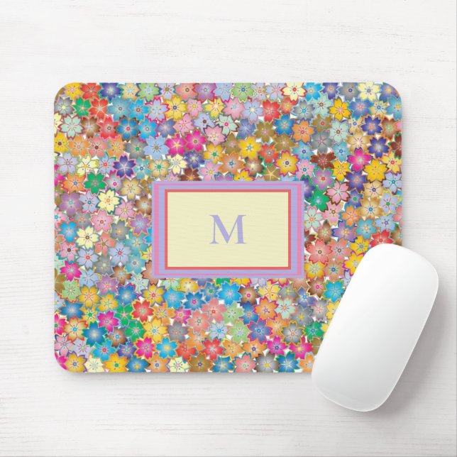 Flowers on my Desk Monogram Mouse Mat (With Mouse)