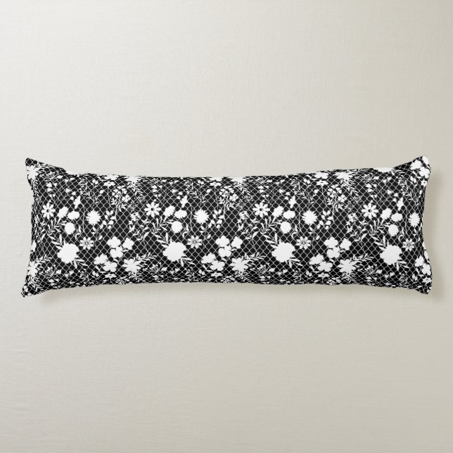 Flowers on net 01.bx4 Black BG Body Cushion (Front)