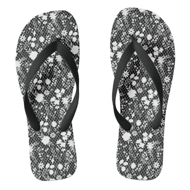Flowers on net 01.bx4 Black BG Flip Flops (Footbed)