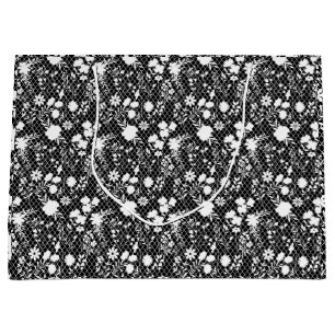 Flowers on net 01.bx4 Black BG Large Gift Bag