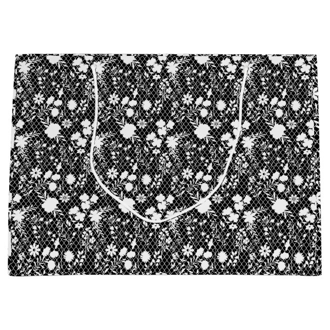 Flowers on net 01.bx4 Black BG Large Gift Bag (Front)