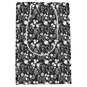 Flowers on net 01.bx4 Black BG Medium Gift Bag