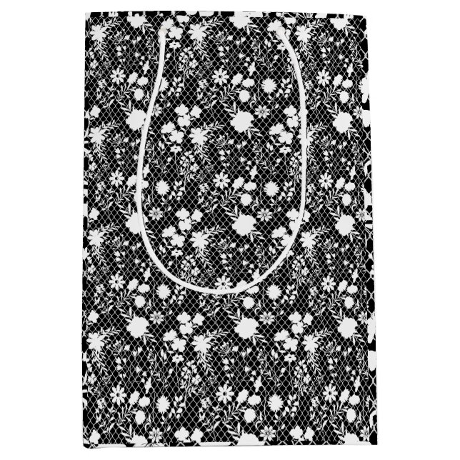Flowers on net 01.bx4 Black BG Medium Gift Bag (Front)