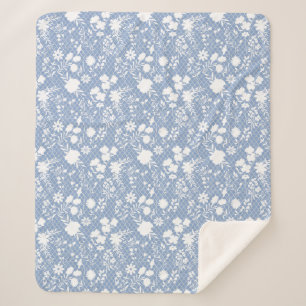 Flowers on net 01.bx4 Lblue BG Sherpa Blanket