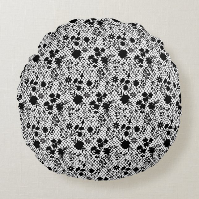Flowers on net 01.wx4 White BG Round Cushion (Front)