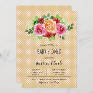 Flowers on Peach Unisex Baby Shower Invites