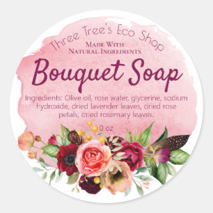 Flowers On Pink Watercolor Soap Handmade Business Classic Round Sticker