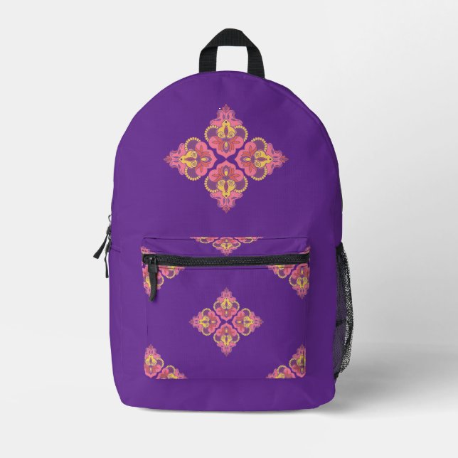Flowers on Purple Printed Backpack (Front)