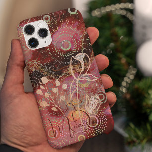 Flowers on red-gold circles design iPhone 14 pro case