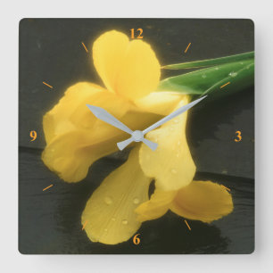 Flowers on Slate Square Wall Clock