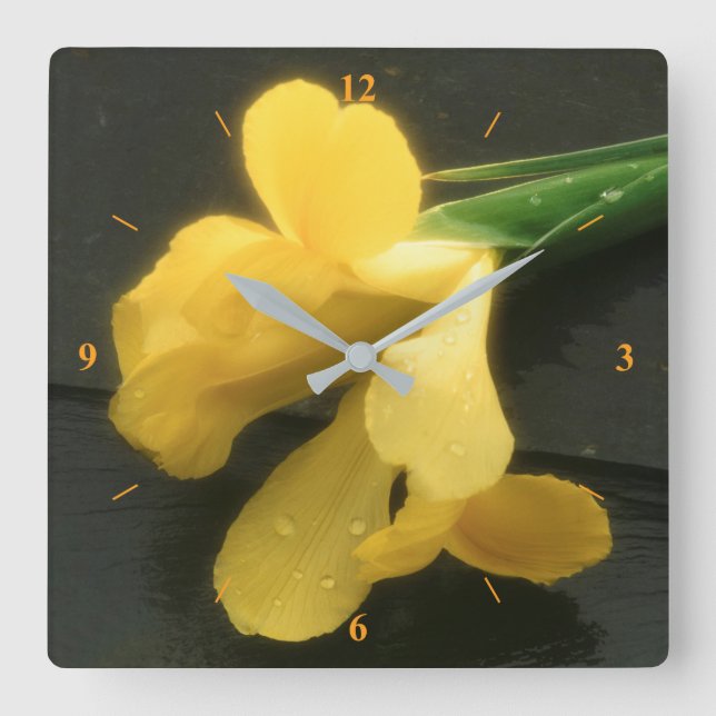 Flowers on Slate Square Wall Clock (Front)