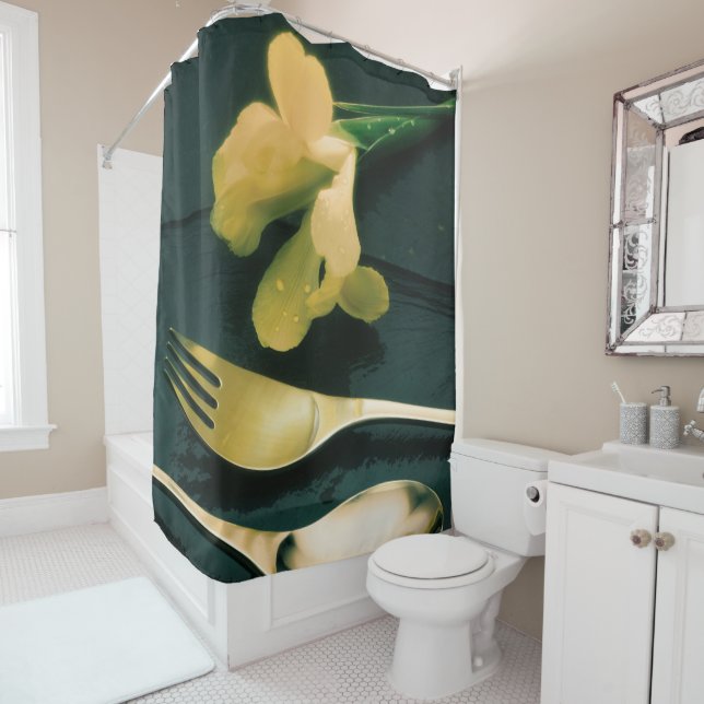 Flowers on Slate, version 2 Shower Curtain (In Situ)