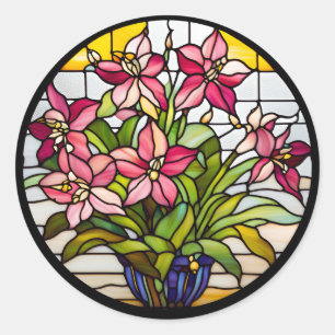 Flowers on Stained Glass Classic Round Sticker