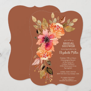 Flowers on Terracotta Bridal Shower Invitations