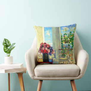 Flowers on the Veranda by Konstantin Gorbatov Cushion