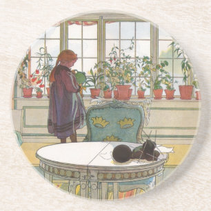Flowers on the Windowsill by Carl Larsson Coaster