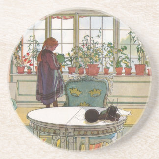 Flowers on the Windowsill by Carl Larsson Coaster