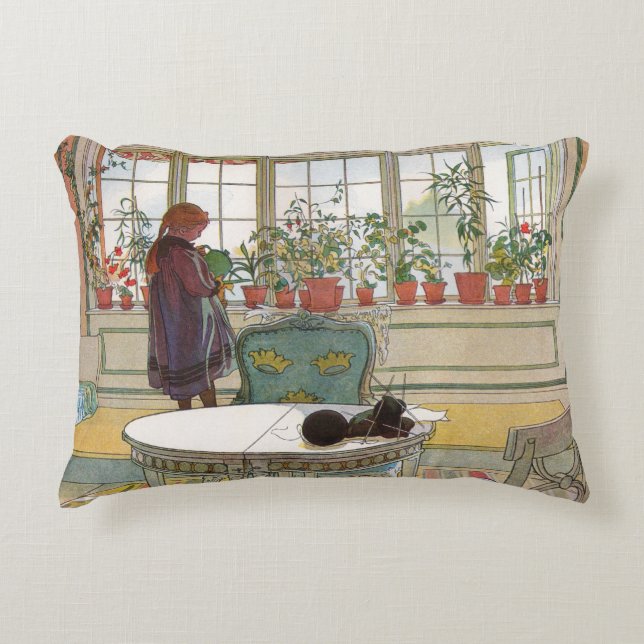 Flowers on the Windowsill by Carl Larsson Decorative Cushion (Front)