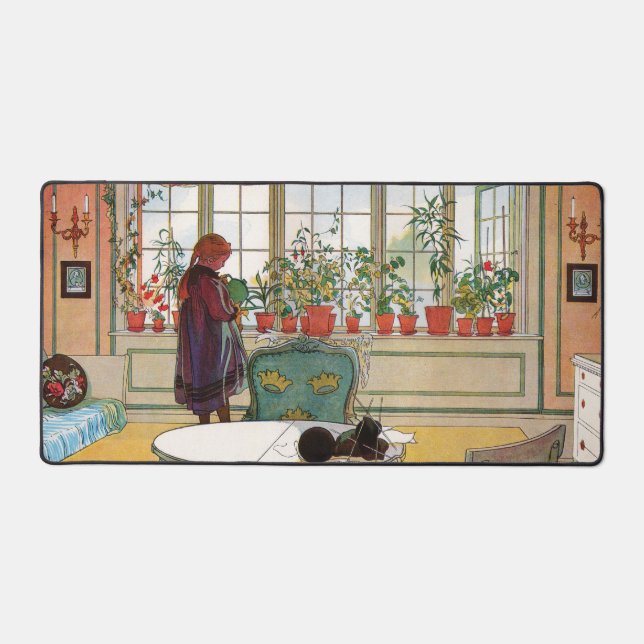 Flowers on the Windowsill by Carl Larsson Desk Mat (Front)