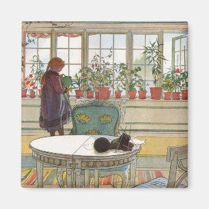 Flowers on the Windowsill by Carl Larsson Magnet