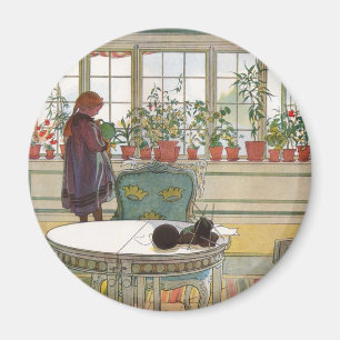 Flowers on the Windowsill by Carl Larsson Magnet