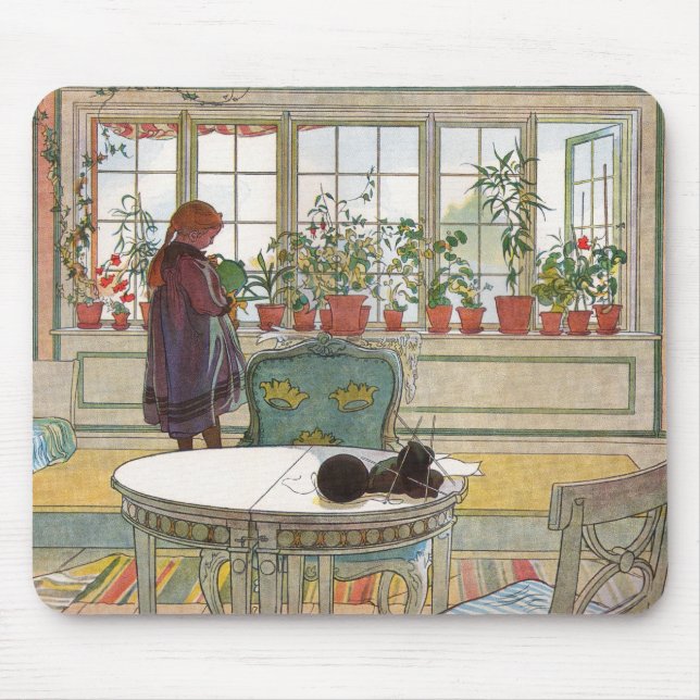 Flowers on the Windowsill by Carl Larsson Mouse Mat (Front)