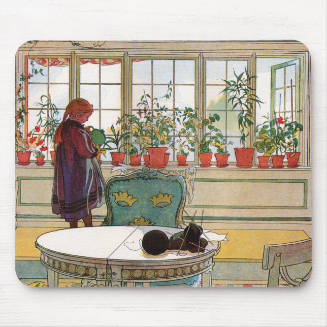 Flowers on the Windowsill by Carl Larsson Mouse Mat (Front)