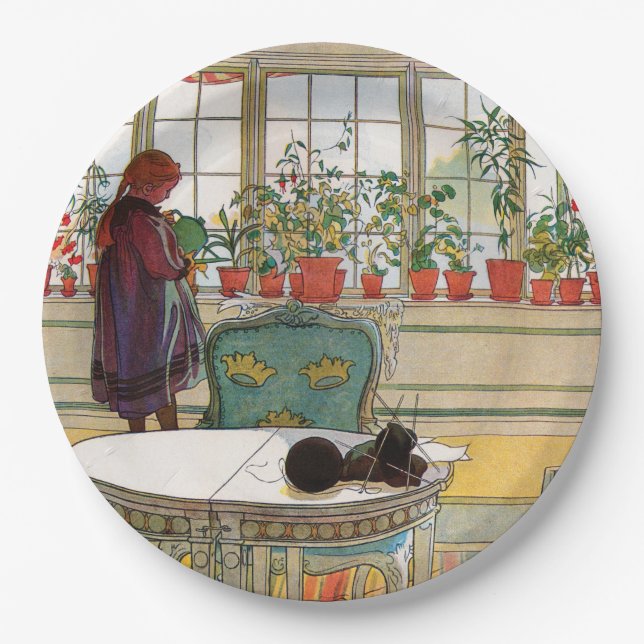 Flowers on the Windowsill by Carl Larsson Paper Plate (Front)
