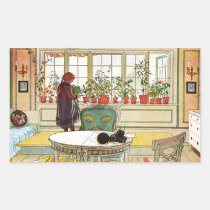 Flowers on the Windowsill by Carl Larsson Rectangular Sticker
