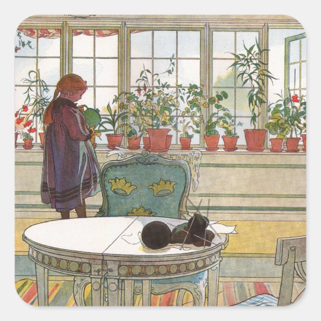 Flowers on the Windowsill by Carl Larsson Square Sticker (Front)