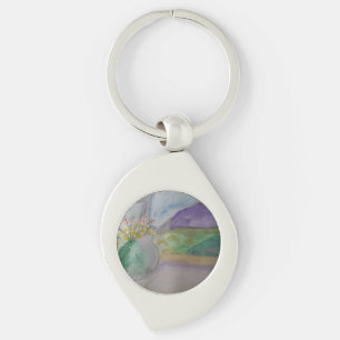 Flowers On The Windowsill Metal Key Ring