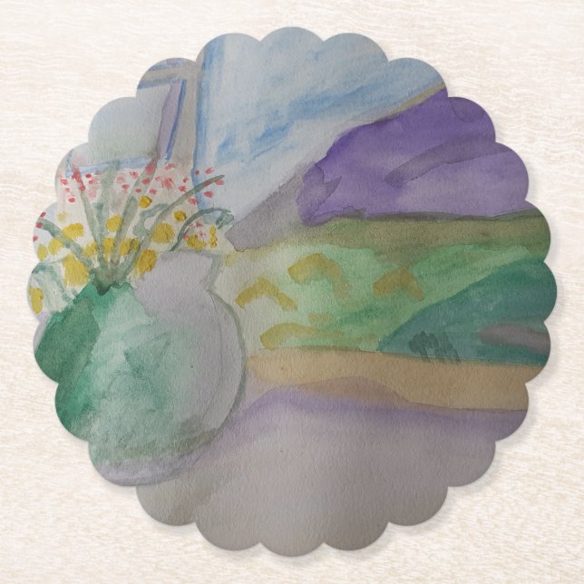 Flowers On The Windowsill  Paper Coaster (Front)