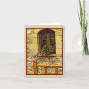 FLOWERS ON WINDOW SILL/GREECE/BLANK NOTE CARD