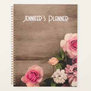 Flowers on Wood Name Planner