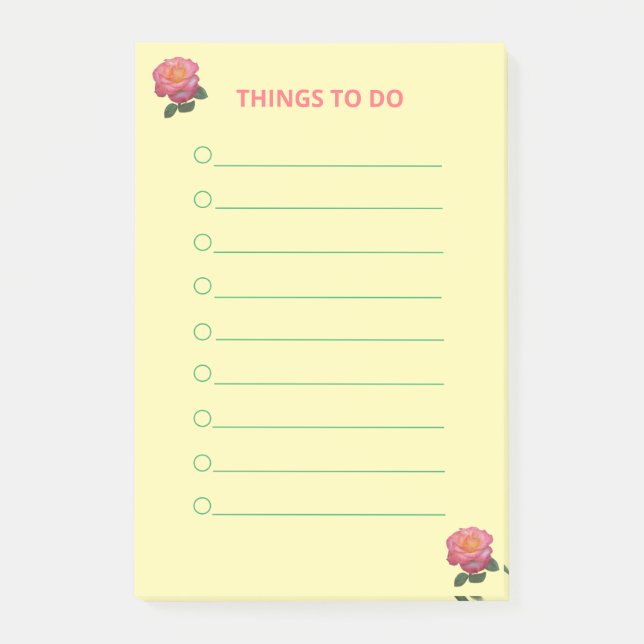 Flowers on Yellow Things To Do Post-it Notes (Front)