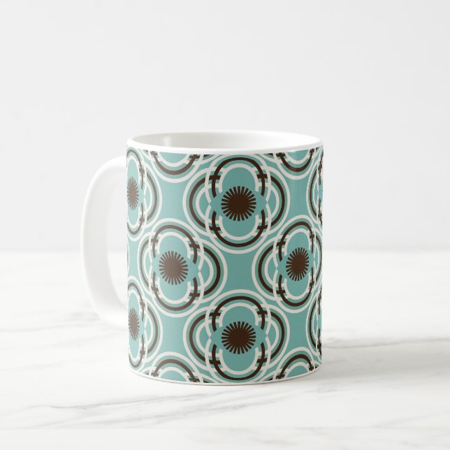 Flowers or eyes - turquoise and brown coffee mug (Front Left)