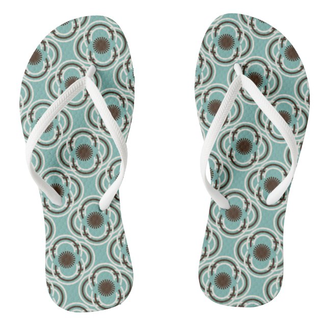Flowers or eyes - turquoise and brown flip flops (Footbed)
